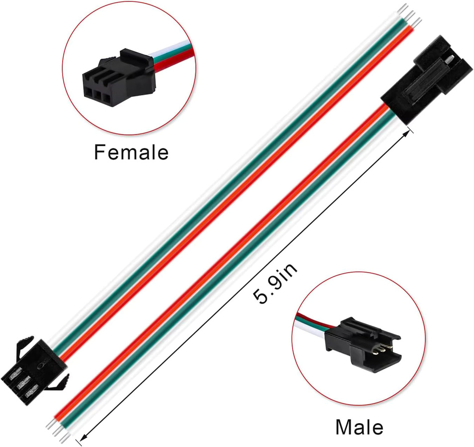 AOKIN 30 Paar JST SM 3-polige Anschlüsse mit 20 AWG-Draht, 15 cm Länge, weiblich/männlich, Multicolor, LED-Stecker für WS2812B, WS2811 und WS2812 LED-Streifenlicht - Bild 3