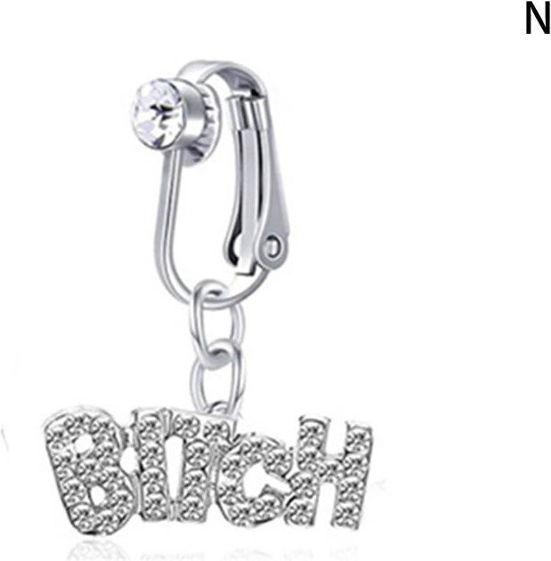 Meimeng Bauchnabelring Clip-On, Edelstahl, Silber, Kristall, Damen - Bild 1