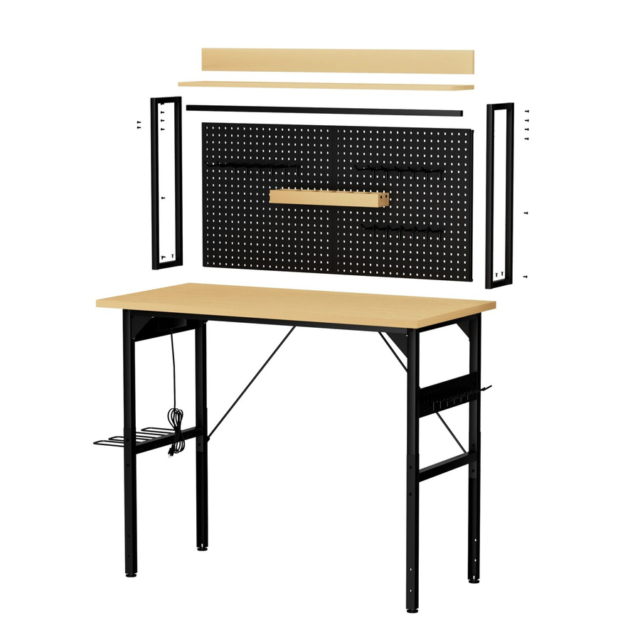 okwish Werkbank mit Lochwand und Rollen inklusive AC/USB Anschlüssen, Farbe: Schwarz, B/T/H: 120 x 60 x 155,5 cm - Bild 2