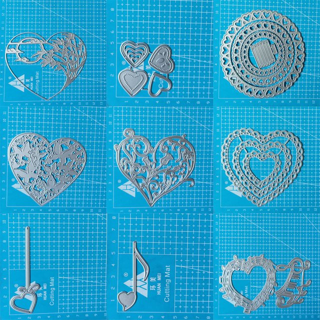 Metall Stanzformen mit Herz, Rose, Blume und Schmetterling in Silber für DIY Scrapbooking und dekorative Prägung - Bild 1