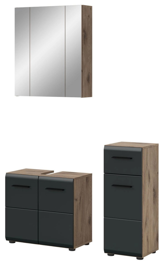 Badmöbel Set Cover von Inn.Furn in Schwarz und Eiche, 3-teilig, modern, Wandmontage mit LED-Beleuchtung, Breite: 105 cm, Höhe: 185 cm, Tiefe: 30 cm - Bild 3