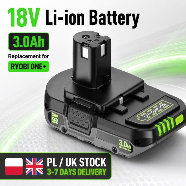 Ryobi 18V 3,0Ah Li-Ionen-Ersatzakku für ONE+ P108 P107 P104 in Schwarz mit LED-Leistungsanzeige und integriertem Schutz - Bild 1