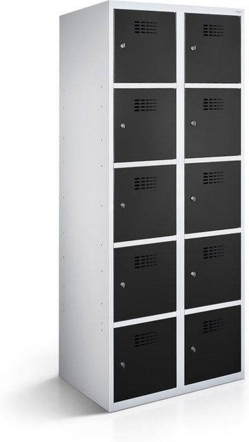 rotstahl Fächerschrank mit 10 Fächern, Korpus lichtgrau und Türen schwarz, B/T/H: 60 x 50 x 180 cm - Bild 1