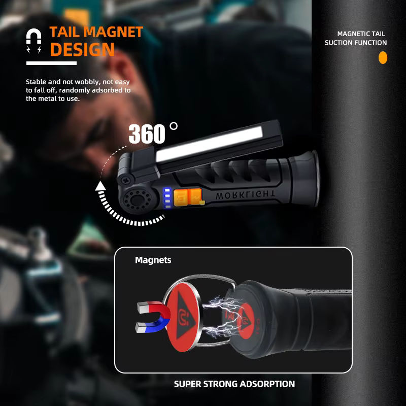 Heinast G51 Multifunktionale LED Arbeitsleuchte, Tragbare Wasserdichte Camping-Taschenlampe mit Magnet und Akku, Schwarz, Warmweiß - Bild 4