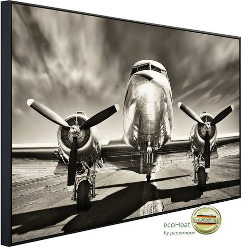 papermoon Infrarotheizung EcoHeat Flugzeug Schwarz Weiss mit Matt-Effekt und App-Steuerung - Bild 1