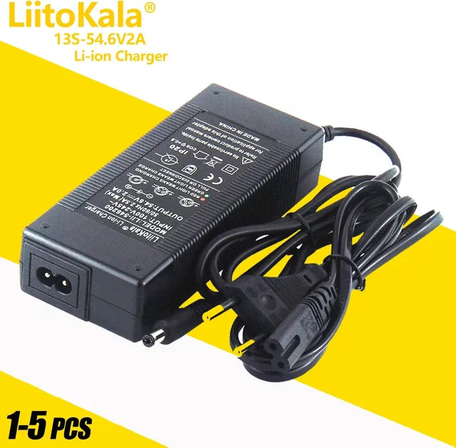 LiitoKala Lithium-Ionen-Akku-Ladegerät 48V 2A mit 54,6V Ausgang und 5,5x2,1mm Barrel-Plug Anschluss, Schwarz - Bild 1