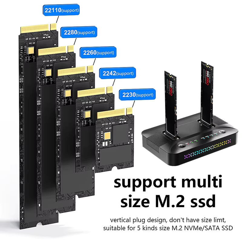Kebidu M.2 NVMe/SATA Dual-Bay Festplatten-Dockingstation mit Offline-Clone-Funktion und USB 3.2 Gen2, Schwarz - Bild 3