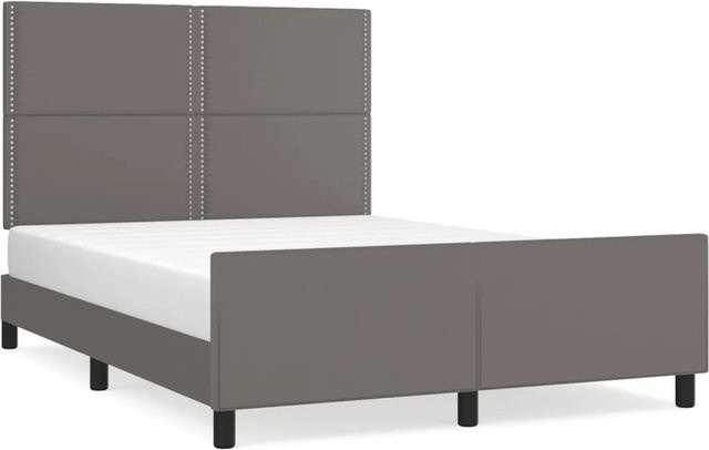 vidaXL Bettgestell mit Kopfteil in Grau aus Kunstleder und Holz, B/T/H: 140 x 190 x 128 cm - Bild 1