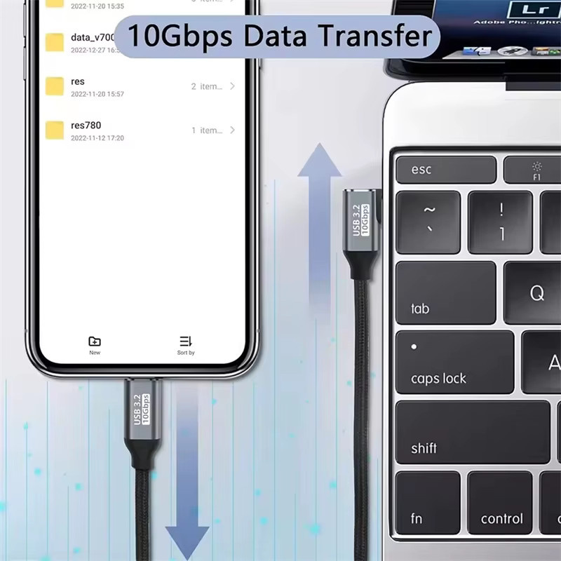 OUIO USB Typ C Schnellladekabel PD 100 W, USB C 3.1 Gen2 Verlängerungskabel mit 90 Grad Winkel, 10 Gbit/s Datenübertragung, Schwarz - Bild 5
