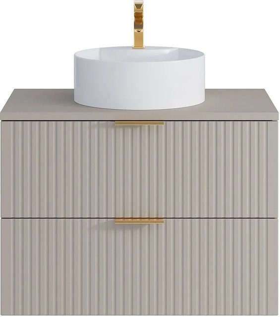 Vente-unique Einzelwaschtisch Zevara im Art-déco-Stil, Beige, Breite: 80 cm, Tiefe: 46 cm, Höhe: 57 cm - Bild 1