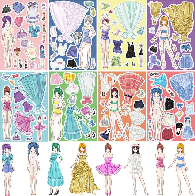 8 Stück Prinzessinnen-Kostüm Aufkleber Set im Harajuku Stil für Laptop, Handy und Gepäck, Multicolour - Bild 1