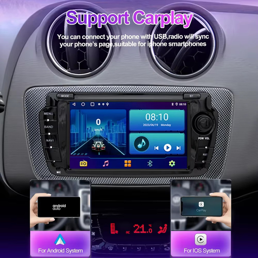 Icreative 2-DIN Autoradio für Seat Ibiza 2009–2013 mit CarPlay, Android Auto, GPS, Bluetooth und WiFi in Schwarz - Bild 3