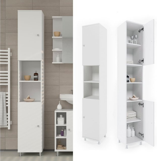 Vicco Badschrank FYNN Weiß mit Regalfächern, Höhe: 190 cm, Breite: 30 cm, Tiefe: 30 cm - Bild 1