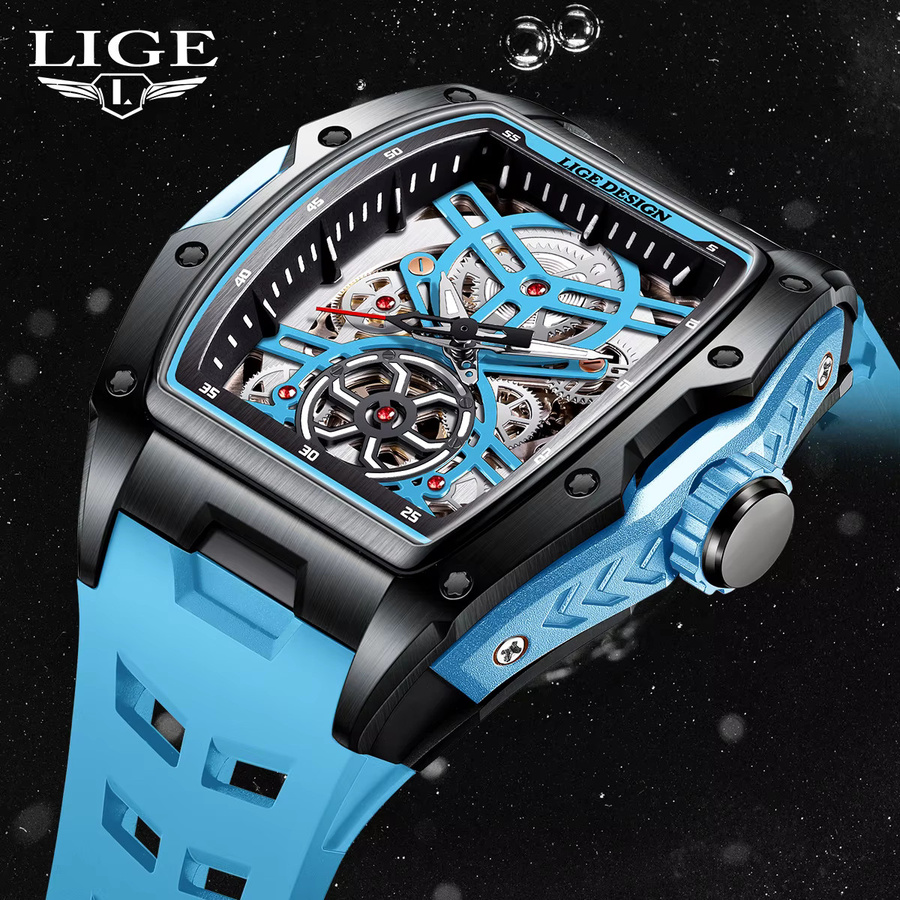 LIGE Armbanduhr Herren, Automatik, Skeleton, Edelstahl, Leuchtzeiger - Bild 2