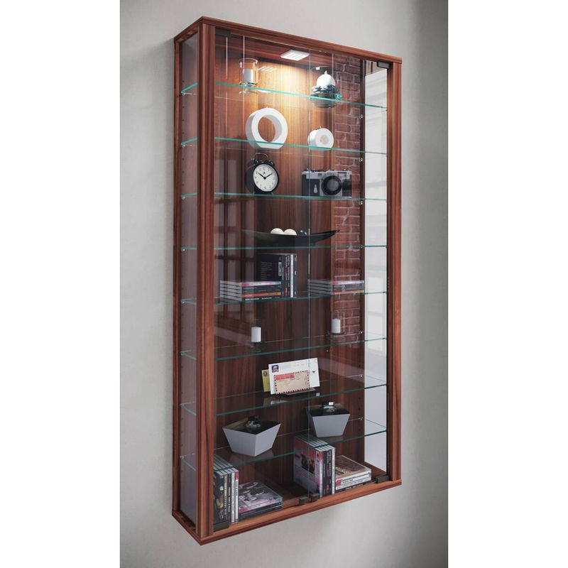 VCM Wandvitrine Vitrosa Maxi in Nussbaum mit ESG-Sicherheitsglas und Glastüren, B/T/H: 59 x 18 x 113 cm - Bild 5