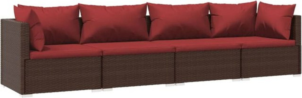 4-teiliges moderne Gartenlounge-Set aus Poly-Rattan mit Auflagen in Braun von vidaxl - Bild 1