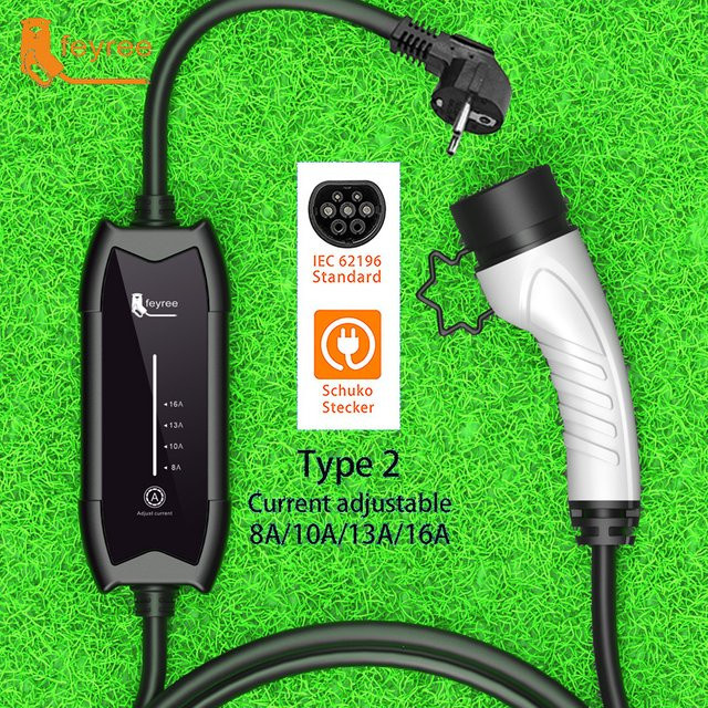 Feyree Tragbares EV Ladegerät Typ2/GB/T-Stecker, 16 A, 1 Phase, 3,5 kW, Typ 1, 5 m, Wallbox-Ladestation für Elektrofahrzeuge, Schwarz - Bild 1