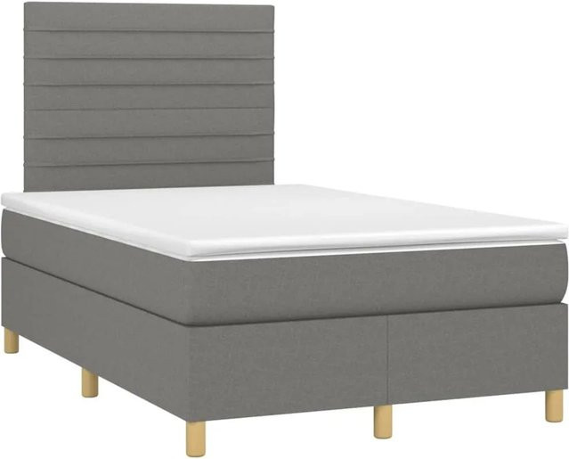 vidaXL Boxspringbett mit Matratze und LED-Unterbettbeleuchtung in Dunkelgrau, Hybrid-Bett mit USB-Ladeport und Taschenfederkern, B/T/H: 120 x 200 x 128 cm - Bild 1