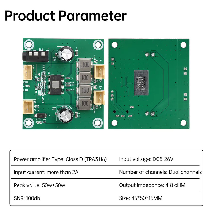 Aideepen TPA3116 Digital Stereo Klasse D Audio Verstärker 2,0 Kanal DIY Sound Board 50W + 50W Grün - Bild 3