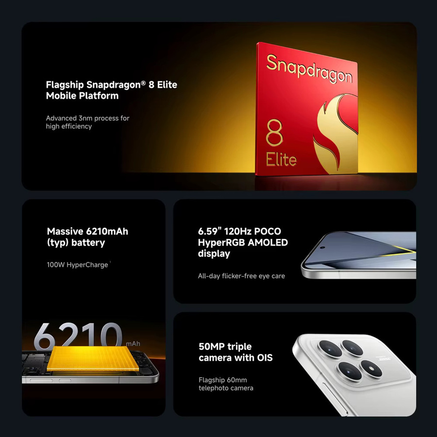 Xiaomi POCO F8 Pro 5G Smartphone in Silver mit Snapdragon 8 Elite, 6.59 Zoll 120Hz HyperRGB AMOLED-Display, 6210mAh Akku, 100W Ladefunktion und 50MP Kamera sowie NFC - Bild 3