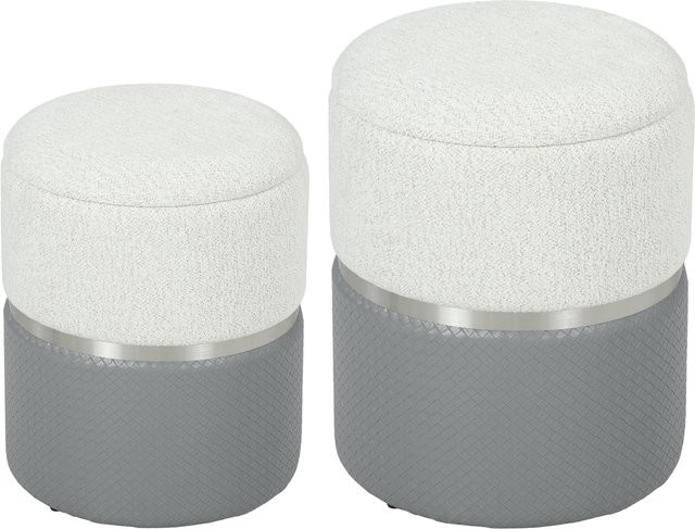 HOMCOM 2er-Set runde Stauraum-Poufs aus Chenille und PU in Grau und Creme als gepolsterte Sitzboxen für Wohnzimmer, Schlafzimmer oder Flur - Bild 1