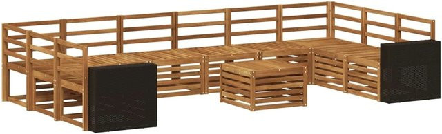 vidaXL Outdoor-Sofagarnitur aus Massivholz Akazie in Natur Braun, 11-teiliges Set im U-Shape mit Latten-Design - Bild 1