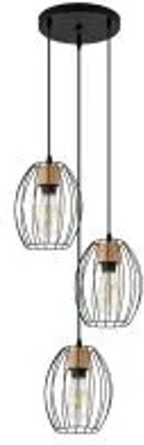NETTLIFE Vintage 3-flammige Pendelleuchte im Industrie-Design aus schwarzem Metall und Holz, höhenverstellbar, E27, für Küche, Esszimmer und Wohnzimmer - Bild 1