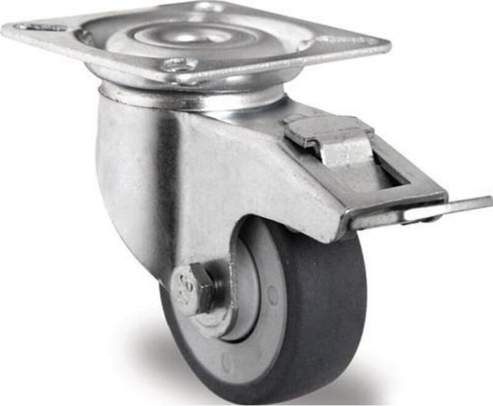 CASCOO Lenkrolle P2T2 mit Totalfeststeller, Rad-Durchmesser: 100 mm, Breite: 32 mm, grau, Kugellager, Polypropylen-Felge und Elastomer-Lauffläche - Bild 3