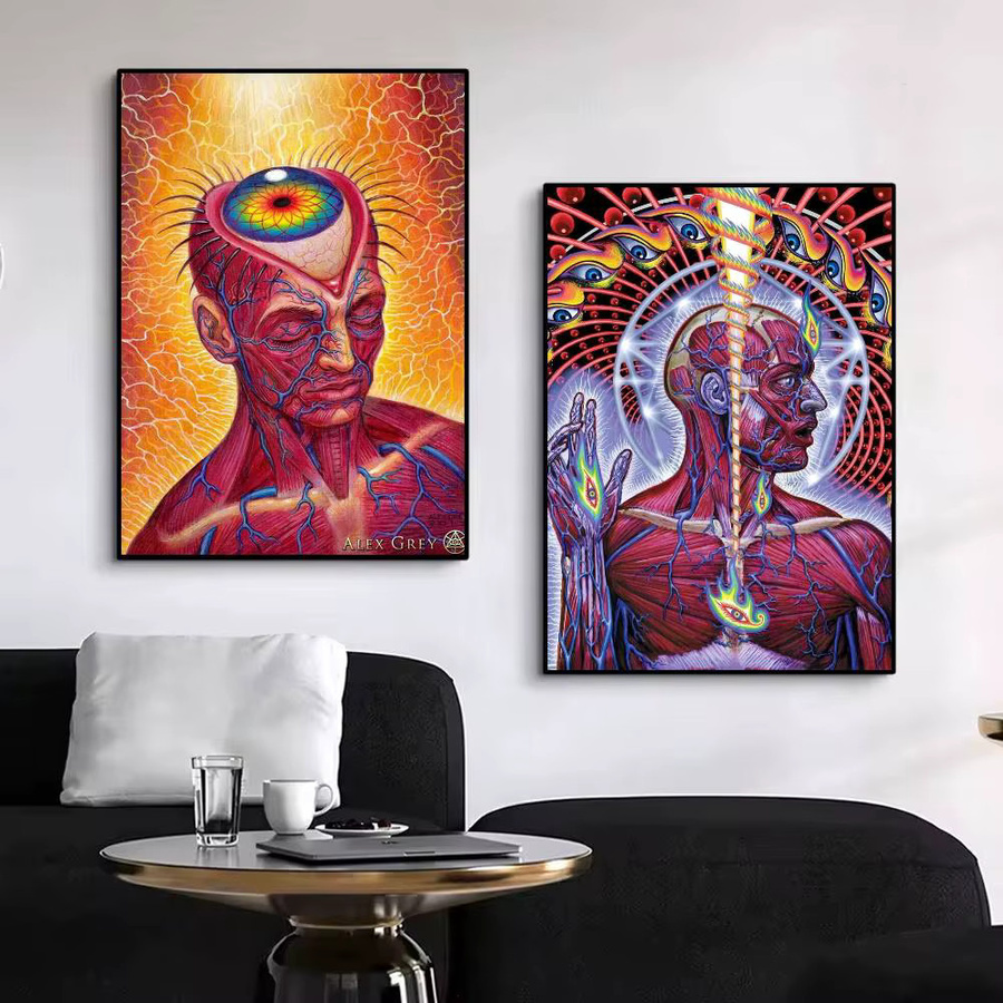 Abstraktes Alex Grey Trippy Psychedelic Poster als selbstklebender wasserfester Papieraufkleber in Multicolour - Bild 3