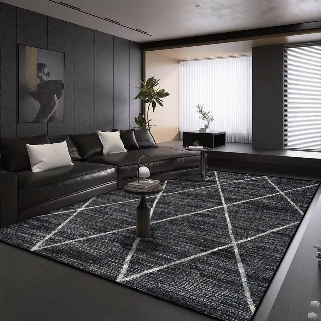 Moderner Geometrie Wohnzimmerteppich von HGHT in Schwarz, rutschfest und waschbar, B/T: 180 x 200 cm - Bild 1