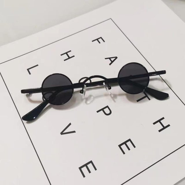 Retro Mini Sonnenbrille Rund, Herren, Metallrahmen, Vollrand, Schwarz - Bild 1