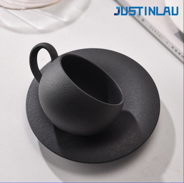 JUSTINLAU Keramik Kaffeetasse und Teetasse mit Vulkansteinmuster in Weiß, Set mit 110 ml und 280 ml - Bild 1