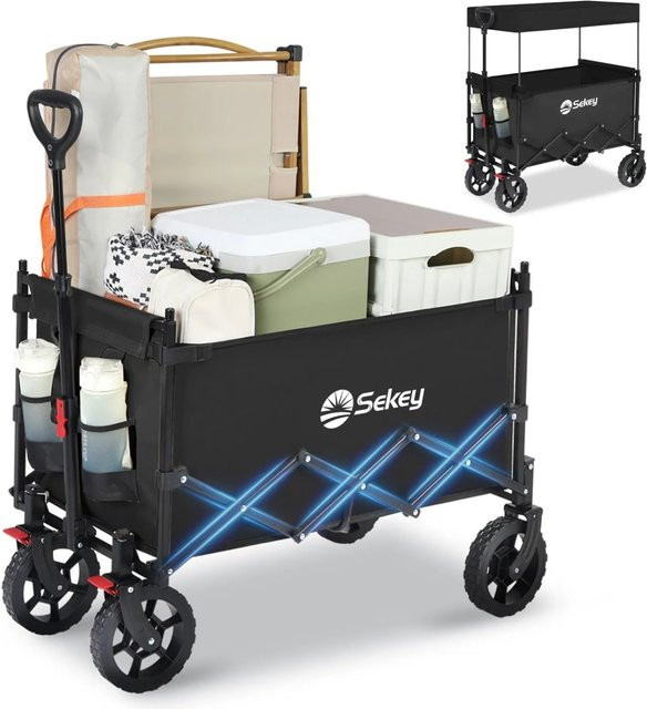 Sekey Faltbarer Bollerwagen mit Dach in Schwarz mit 150 kg Tragfähigkeit - Bild 1