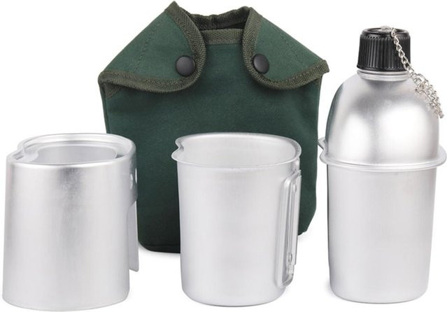 TOMTOP JMS 3-teiliges Kochgeschirr-Set aus Aluminium in Silber mit Militär-Kantinenbecher und Holzofen-Set inklusive Abdecktasche für Camping und Wandern - Bild 1