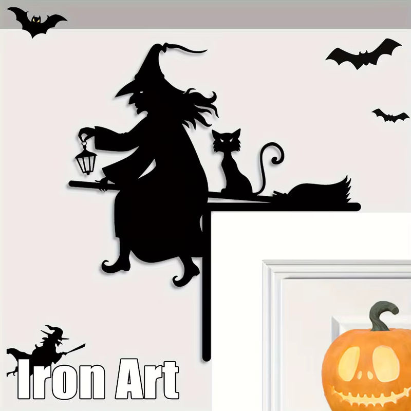 HELLOYOUNG Halloween Dekoration Hexe und Katze Silhouette aus Eisen in Schwarz - Bild 5