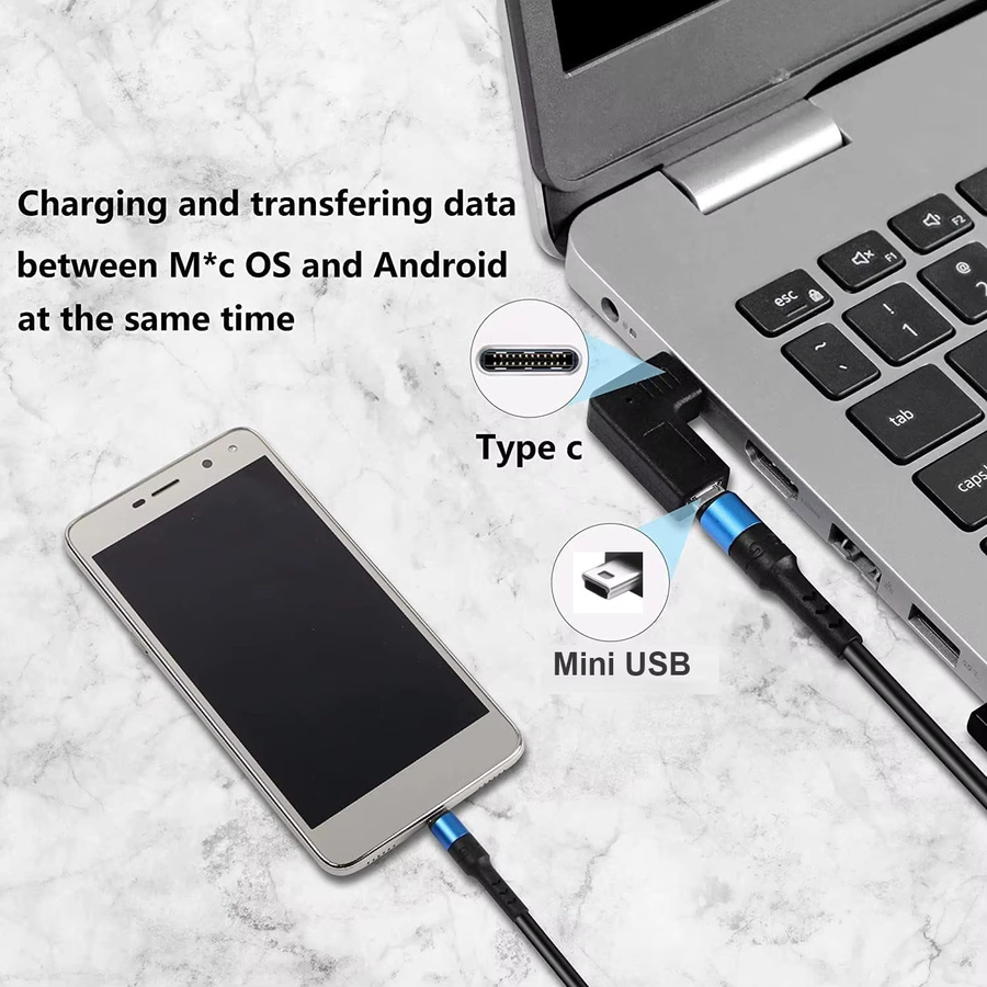 BSN 90-Grad-Winkeladapter USB Typ C Stecker auf Mini 5-Pin USB Buchse in Schwarz für Kamera, GPS und Dashcam zur Lade- und Datensynchronisation - Bild 3
