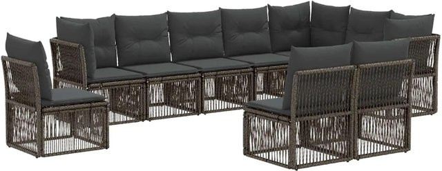 vidaXL Gartensofa-Set 10-teilig in Grau aus Poly-Rattan mit Polsterung und L-Form für Garten und Terrasse - Bild 1