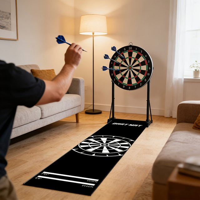 VIKAMA Dartmatte in Schwarz mit geometrischem Design, rutschfester und strapazierfähiger Dart-Wurfteppich für das Indoor-Training - Bild 1