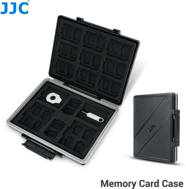 Jjc Speicher Karten Etui in Schwarz für SD, Micro SD, TF, CF, XQD und CF Express Typ A/B inklusive Kartenwerkzeug und wasserdichtem Schutz - Bild 1