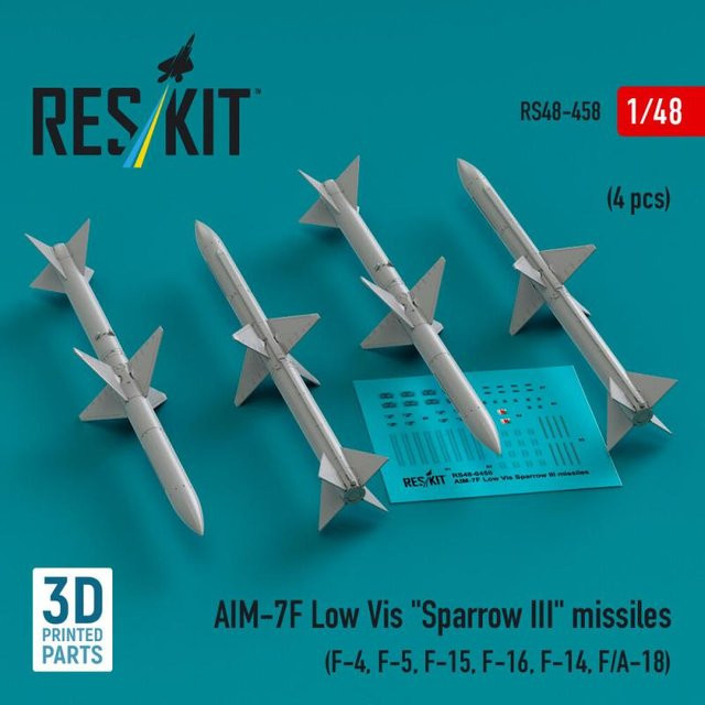 ResKit Models AIM-7F Low Vis Sparrow III Missiles, 4-teiliges Set, 3D Printed - Bild 1