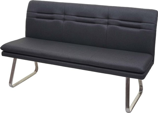 Polsterbank MCW-H70 als Esszimmerbank mit Rückenlehne aus grauem Textilstoff und gebürstetem Edelstahl, Breite: 160 cm - Bild 1