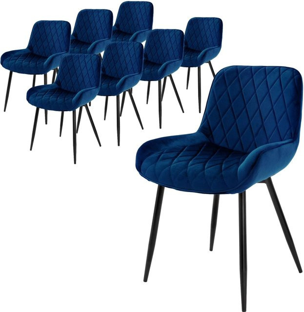 ML-Design 8er Set Esszimmerstühle mit Rückenlehne und Armlehnen aus Samt in Dunkelblau - Bild 1