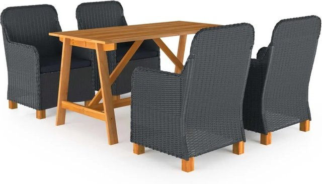 vidaXL 5-tlg Garten-Essgruppe aus Akazien-Massivholz und PE-Rattan in Dunkelgrau - Bild 1