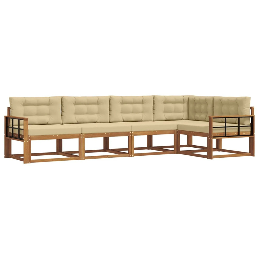 vidaXL Outdoor-Sofagarnitur in L-Form aus massivem Akazienholz mit Kissen, Beige und Natur - Bild 2