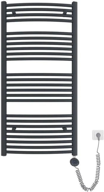 Emke Elektrischer Badheizkörper Gebogen mit Thermostat und Heizstab in Anthrazit, B: 120 cm, H: 50 cm, 600W - Bild 1