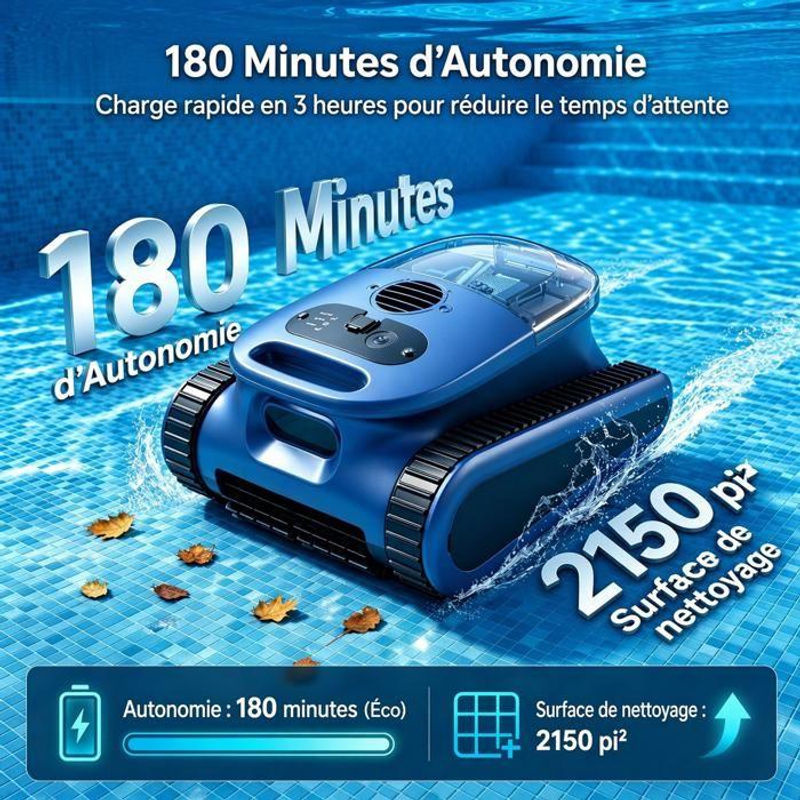 Kabelloser Poolroboter in Blau mit App-Steuerung zur Reinigung von Boden, Wänden und Wasserlinie mit ultrafeiner Filtration und 180 Minuten Akkulaufzeit für bis zu 200 m² - Bild 2