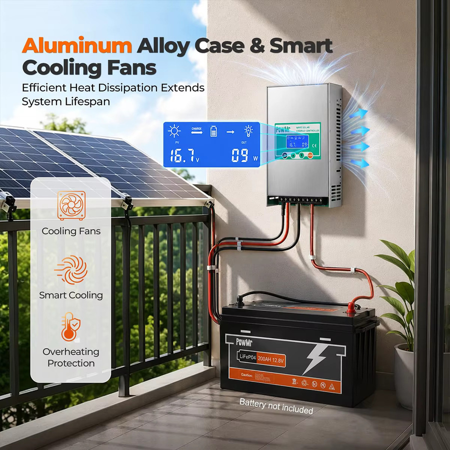 PowMr 80A MPPT Solar Laderegler für Blei- und Lithiumbatterien, 12V/24V/36V/48V, max. PV-Eingang 1200W/2400W/3600W/3840W, PV-Spannung 20-150V mit LCD-Display und Schutzfunktionen - Bild 5