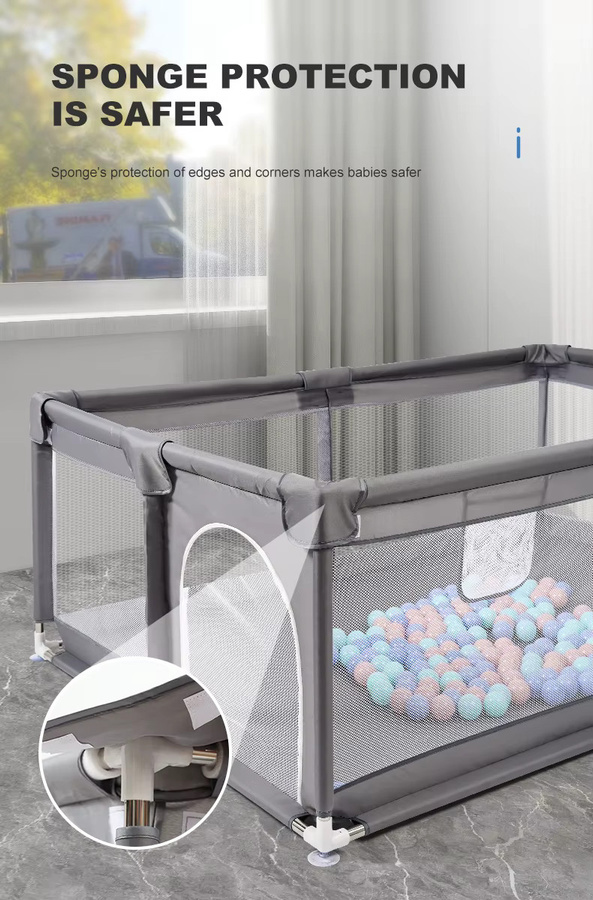 Tragbarer Baby-Laufstall und Spielzaun aus Edelstahl in Grau mit Mesh-Einsätzen, Höhe: 66 cm - Bild 3