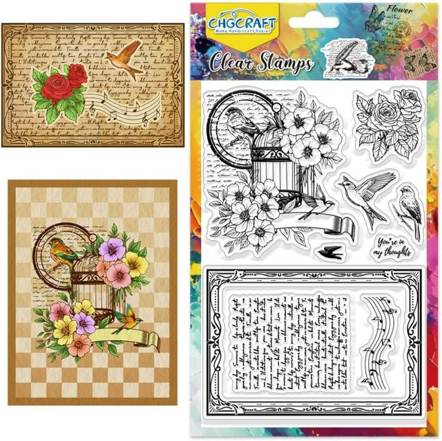 Transparenter Retro-Stempel mit Blumen- und Vogelmotiv für die Kartenherstellung - Bild 1