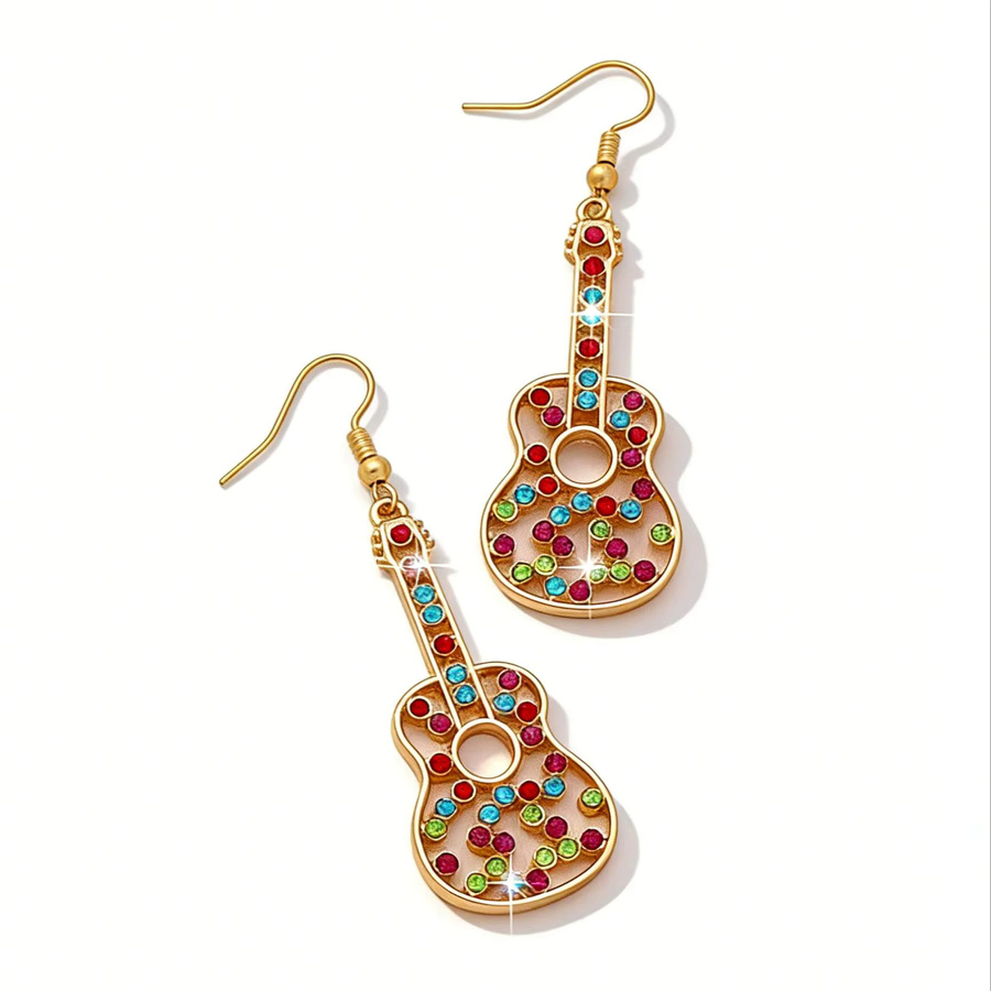 Ohrringe Gitarren-Motiv, Kristall, Gold, Damen - Bild 4